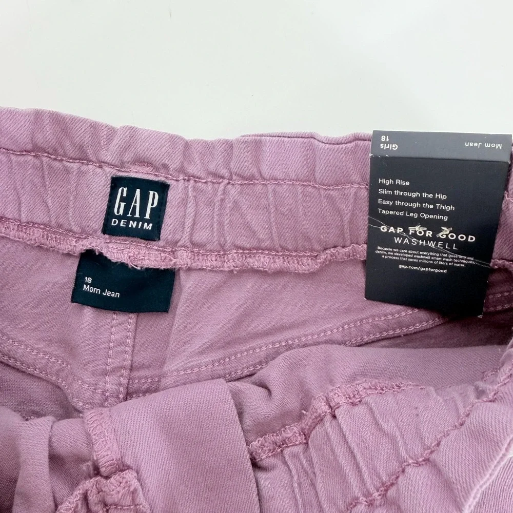 GAP NWT Girls High-Rise Elastic Paperbag Waist Denim Lt Purple Mom Jeans Size 18